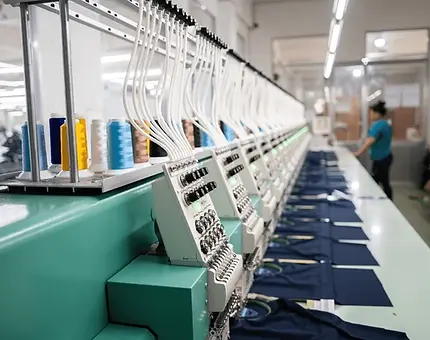 Apparel production equipment on a manufacturing floor